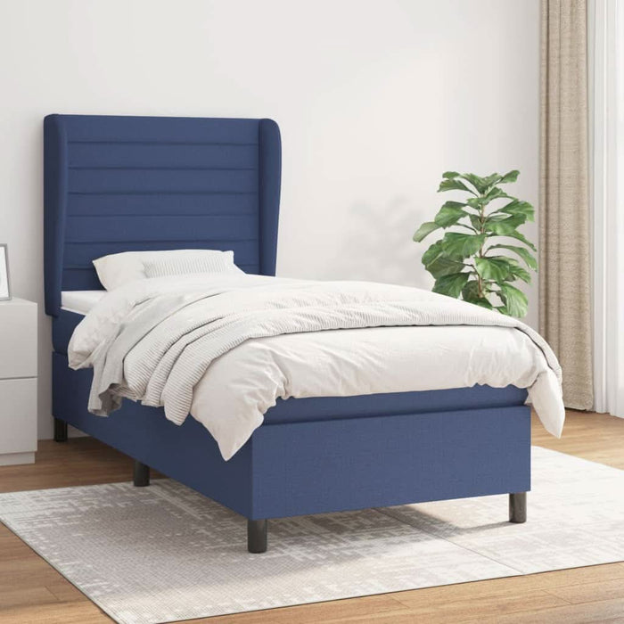 Pat box spring cu saltea, albastru, 90x200 cm, textil - WALTI WALTI