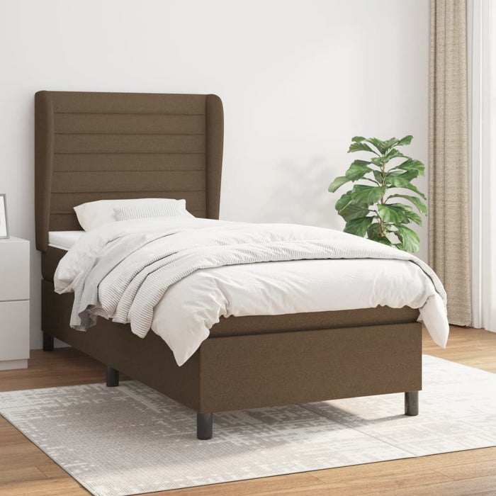 Pat box spring cu saltea, maro închis, 100x200 cm, textil WALTI