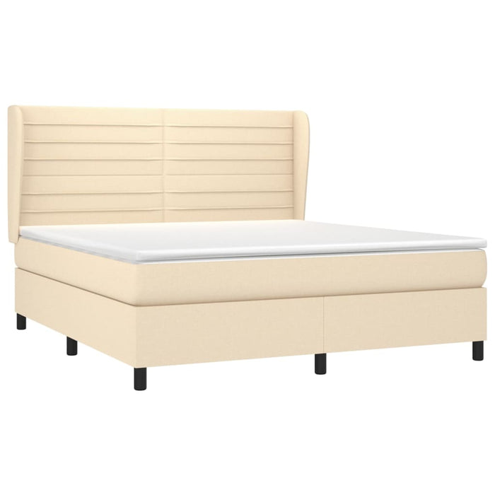Pat box spring cu saltea, crem, 160x200 cm, material textil WALTI