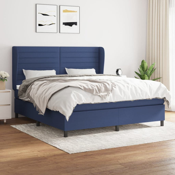 Pat box spring cu saltea, albastru, 180x200 cm, material textil - WALTI WALTI