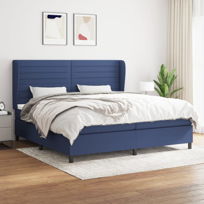 Pat box spring cu saltea, albastru, 200x200 cm, textil - WALTI WALTI