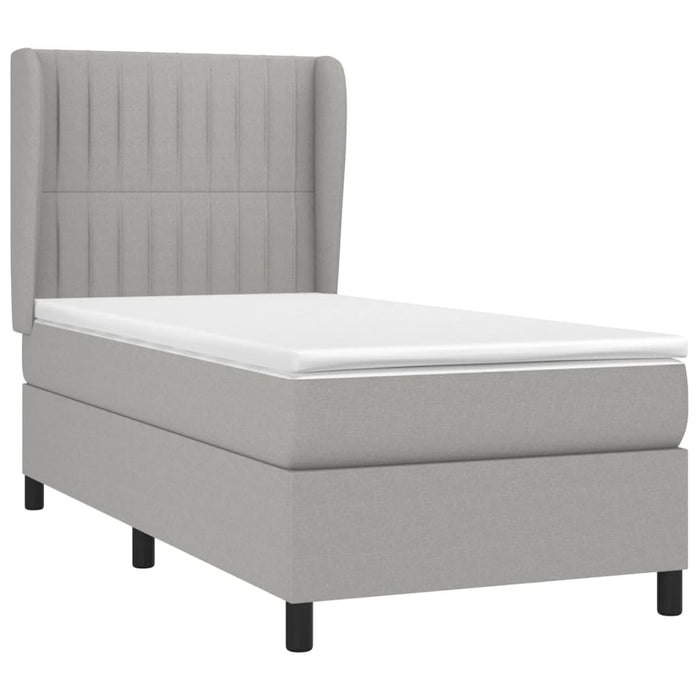 Pat box spring cu saltea, gri deschis, 90x190 cm, textil WALTI