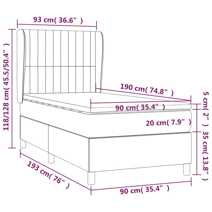Pat box spring cu saltea, gri deschis, 90x190 cm, textil WALTI