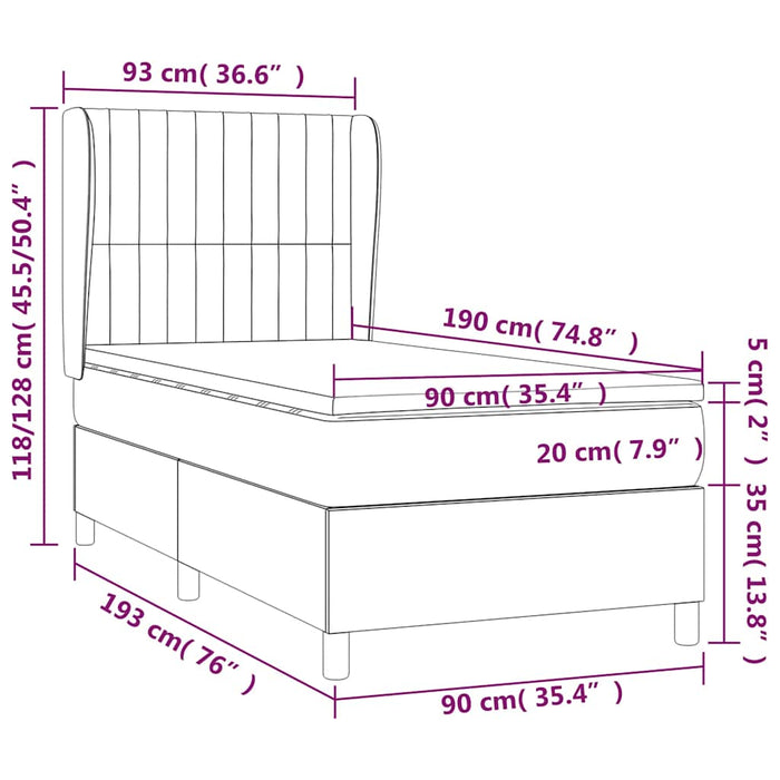Pat box spring cu saltea, negru, 90x190 cm, textil - WALTI WALTI