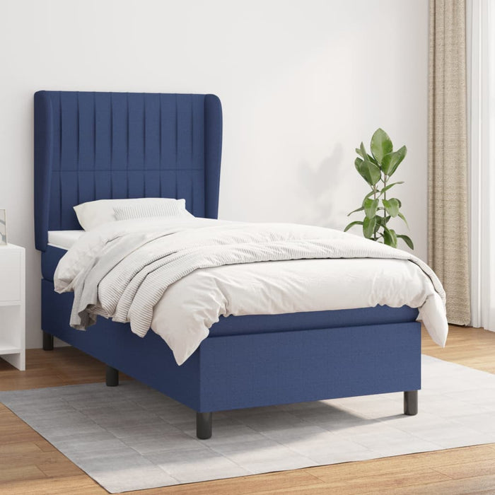Pat box spring cu saltea, albastru, 90x190 cm, textil - WALTI WALTI