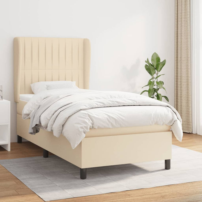 Pat box spring cu saltea, crem, 90x200 cm, textil - WALTI WALTI