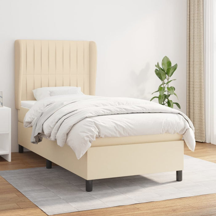 Pat box spring cu saltea, crem, 100x200 cm, textil WALTI