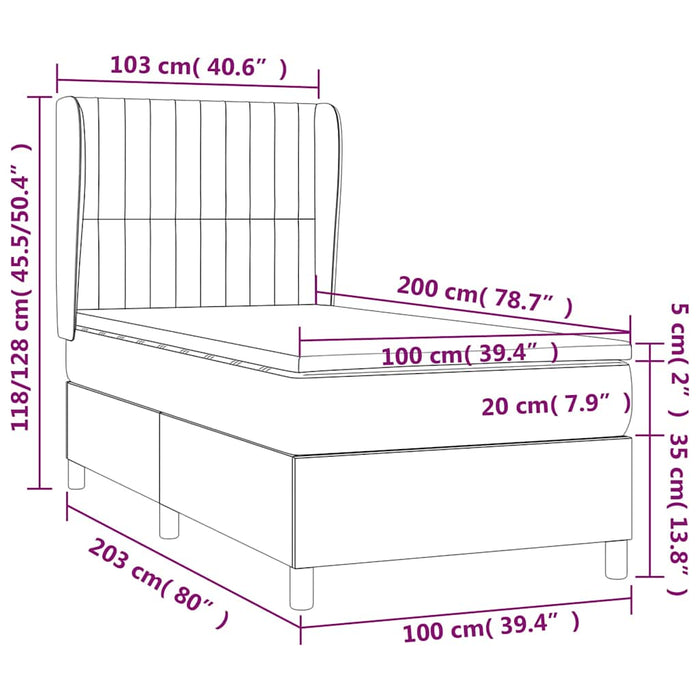 Pat box spring cu saltea, albastru, 100x200 cm, textil WALTI