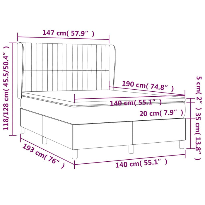 Pat box spring cu saltea, negru, 140x190 cm, textil - WALTI WALTI