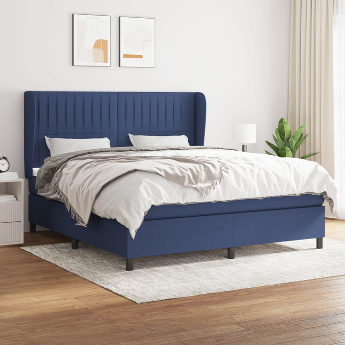 Pat continental cu saltea, albastru, 160x200cm, material textil WALTI