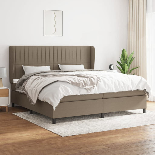 Pat box spring cu saltea, gri taupe, 200x200 cm, textil - WALTI WALTI