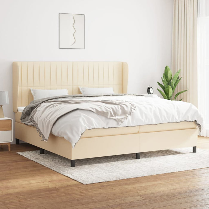Pat box spring cu saltea, crem, 200x200 cm, textil - WALTI WALTI