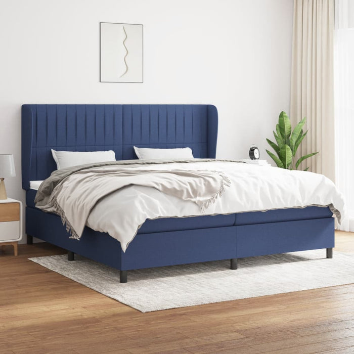 Pat box spring cu saltea, albastru, 200x200 cm, textil - WALTI WALTI