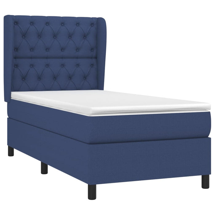 Pat box spring cu saltea, albastru, 80x200 cm, textil WALTI