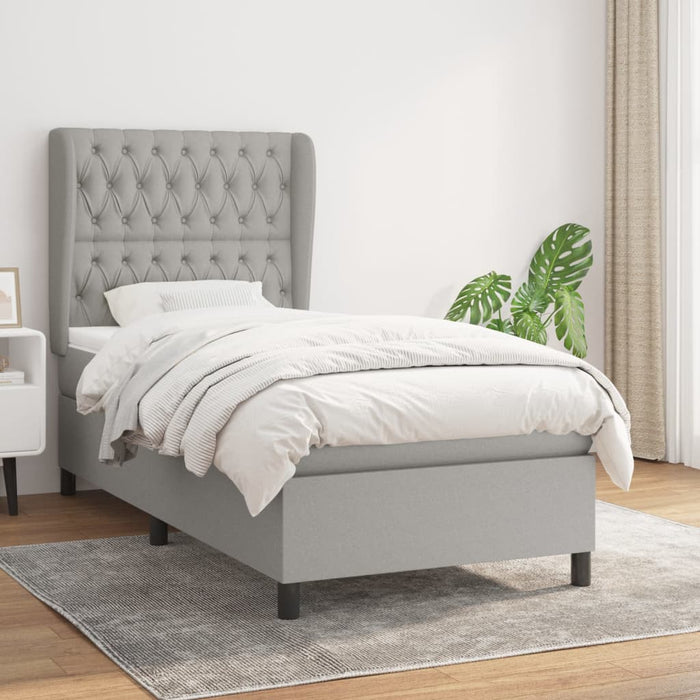 Pat box spring cu saltea, gri deschis, 90x190 cm, textil - WALTI WALTI