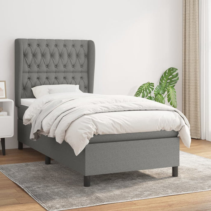 Pat box spring cu saltea, gri închis, 90x190 cm, textil - WALTI WALTI