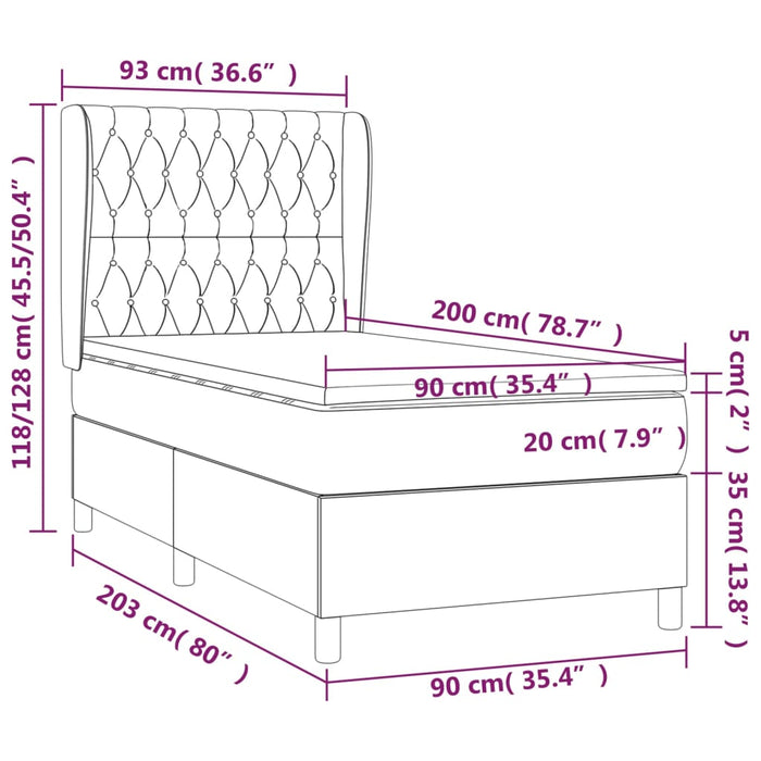 Pat box spring cu saltea, maro închis, 90x200 cm, textil WALTI