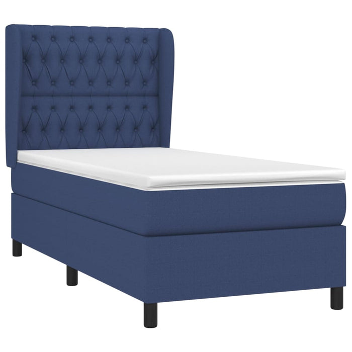 Pat box spring cu saltea, albastru, 90x200 cm, textil WALTI