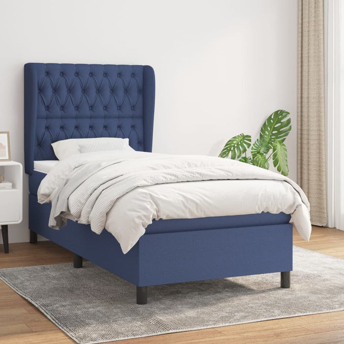 Pat box spring cu saltea, albastru, 90x200 cm, textil WALTI