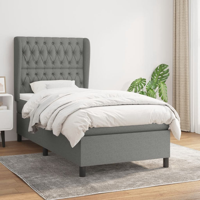 Pat box spring cu saltea, gri închis, 100x200 cm, textil - WALTI WALTI