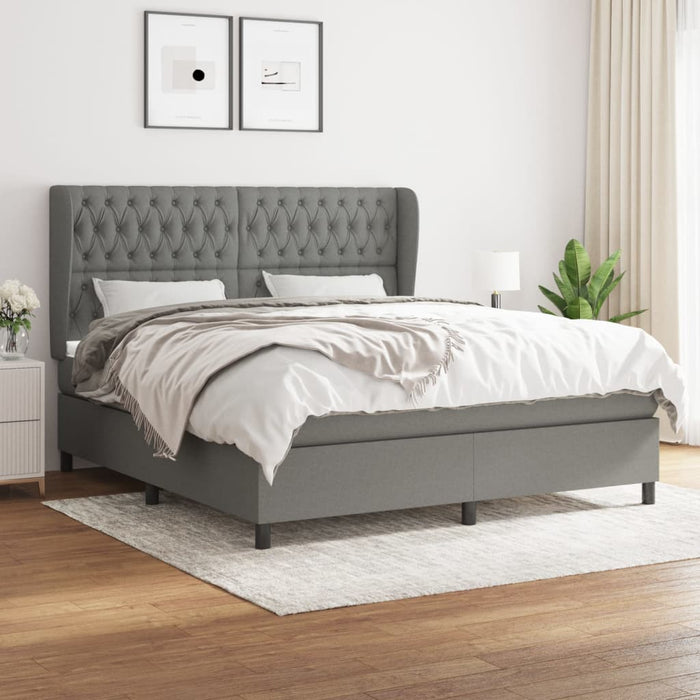 Pat box spring cu saltea, gri închis, 180x200 cm, textil - WALTI WALTI