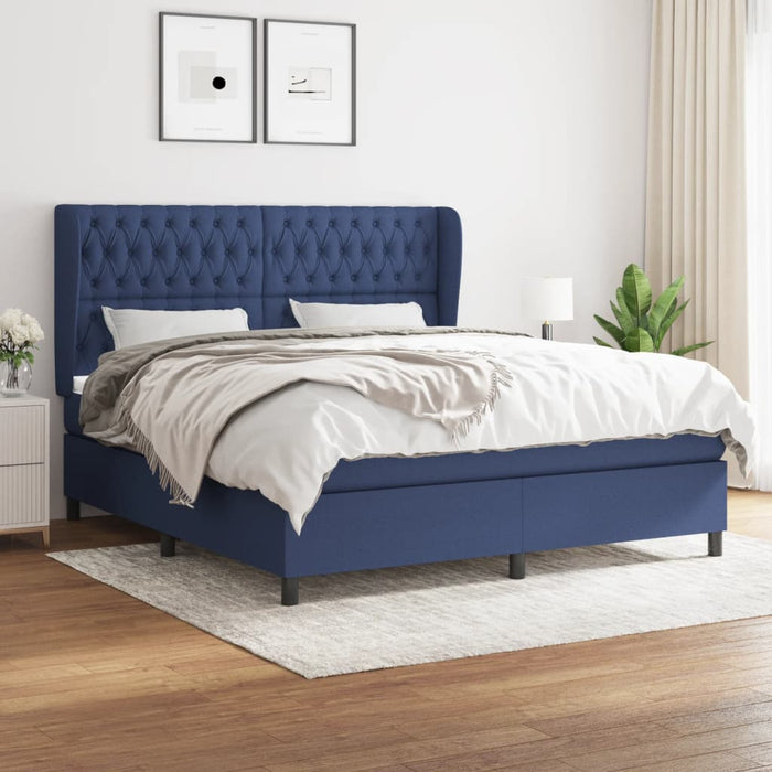 Pat box spring cu saltea, albastru, 180x200 cm, material textil - WALTI WALTI