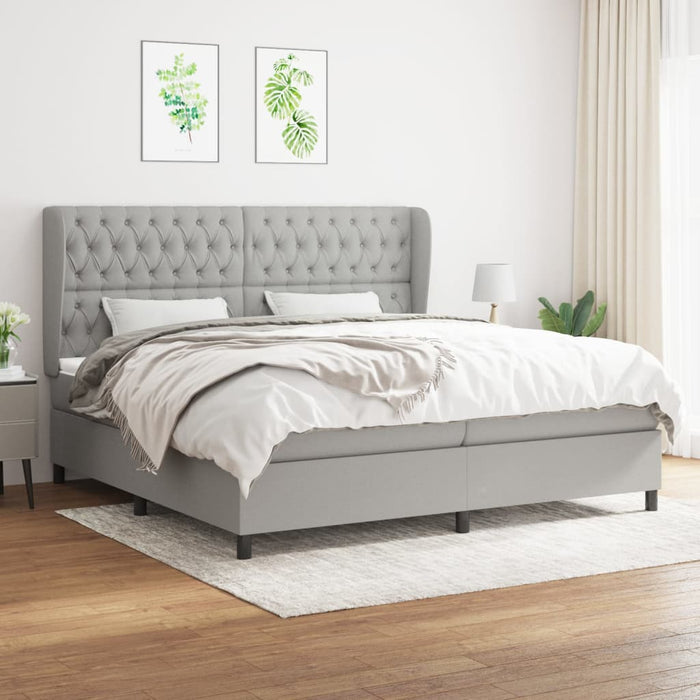 Pat box spring cu saltea, gri deschis, 200x200 cm, textil - WALTI WALTI