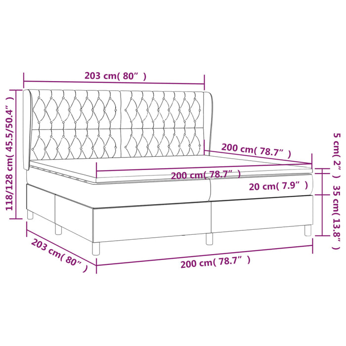 Pat box spring cu saltea, gri închis, 200x200 cm, textil - WALTI WALTI