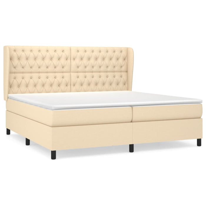 Pat box spring cu saltea, crem, 200x200 cm, textil WALTI
