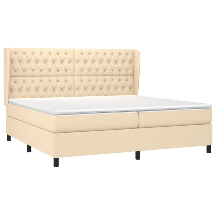 Pat box spring cu saltea, crem, 200x200 cm, textil WALTI