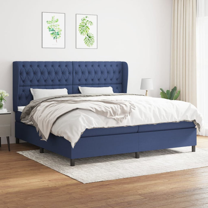 Pat box spring cu saltea, albastru, 200x200 cm, textil - WALTI WALTI