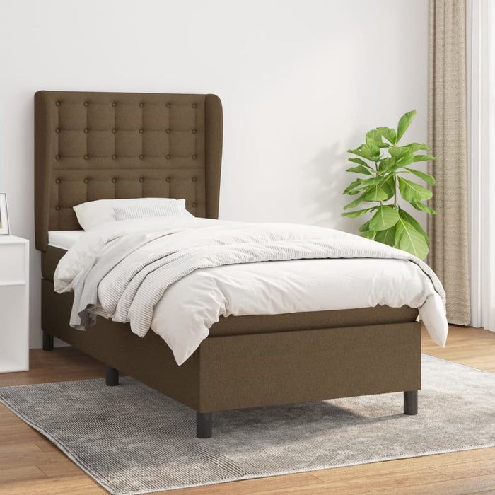 Pat box spring cu saltea, maro închis, 100x200 cm, textil WALTI