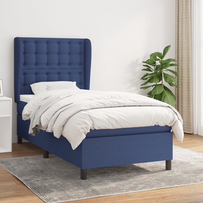 Pat box spring cu saltea, albastru, 100x200 cm, textil WALTI