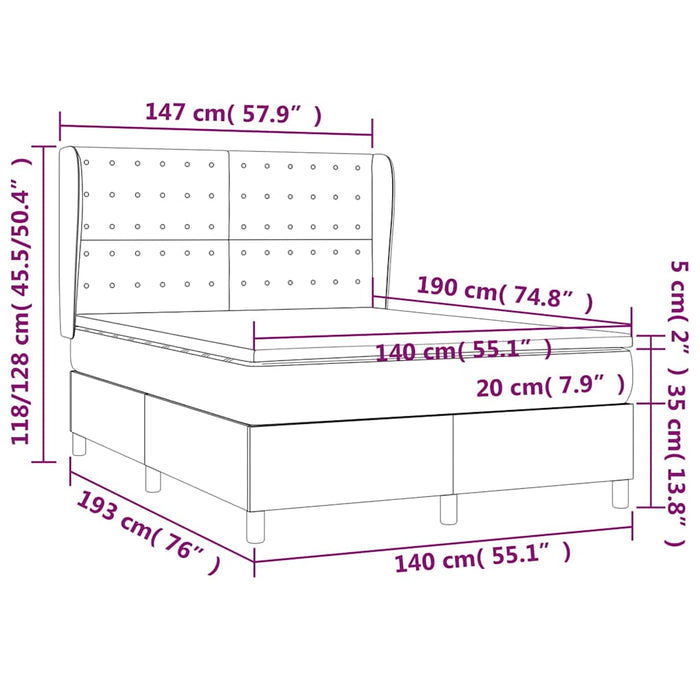 Pat box spring cu saltea, negru, 140x190 cm, textil - WALTI WALTI