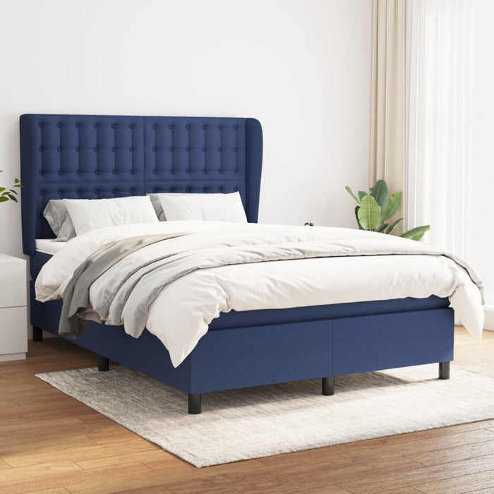 Pat box spring cu saltea, albastru, 140x200 cm, textil - WALTI WALTI