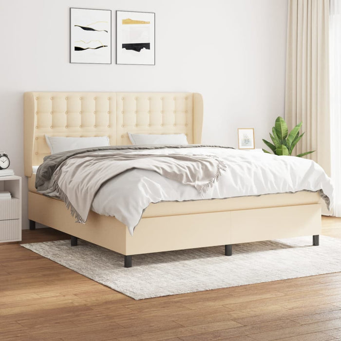 Pat box spring cu saltea, crem, 160x200 cm, material textil - WALTI WALTI