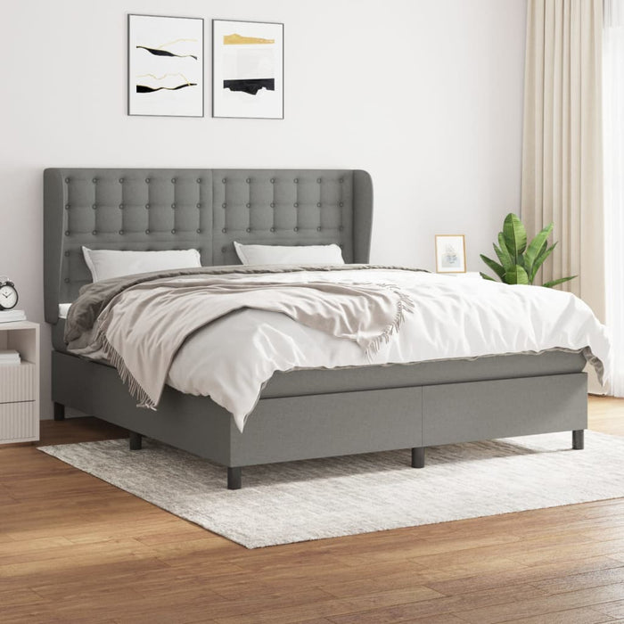 Pat box spring cu saltea, gri închis, 180x200 cm, textil - WALTI WALTI