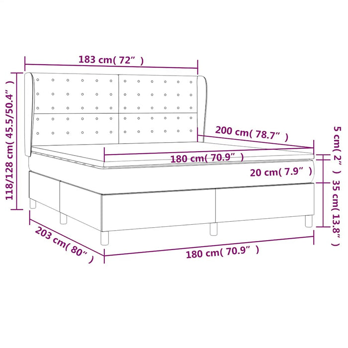 Pat box spring cu saltea, negru, 180x200 cm, catifea - WALTI WALTI