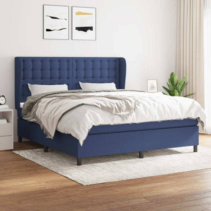 Pat box spring cu saltea, albastru, 180x200 cm, material textil - WALTI WALTI