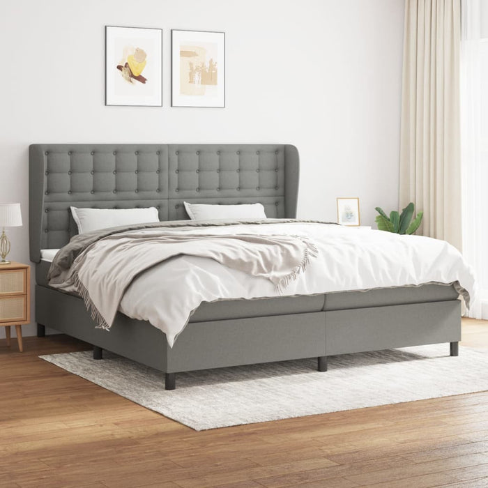 Pat box spring cu saltea, gri închis, 200x200 cm, textil - WALTI WALTI