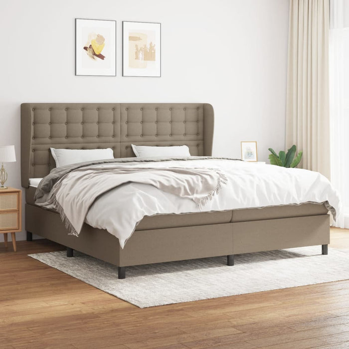 Pat box spring cu saltea, gri taupe, 200x200 cm, textil - WALTI WALTI