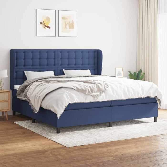 Pat box spring cu saltea, albastru, 200x200 cm, textil - WALTI WALTI