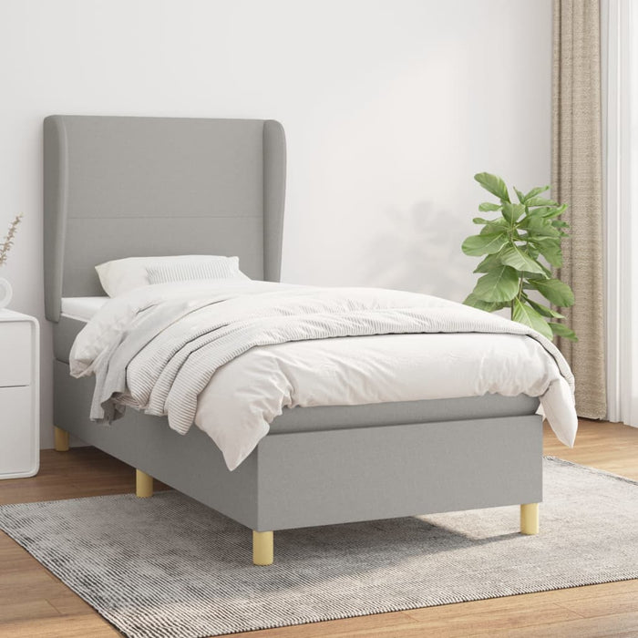 Pat box spring cu saltea, gri deschis, 90x190 cm, textil - WALTI WALTI