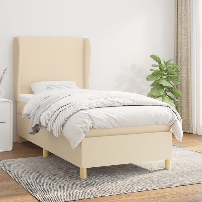Pat box spring cu saltea, crem, 90x190 cm, textil - WALTI WALTI