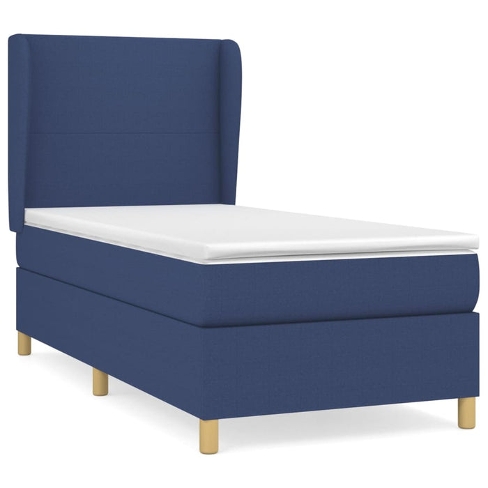 Pat box spring cu saltea, albastru, 90x200 cm, textil WALTI