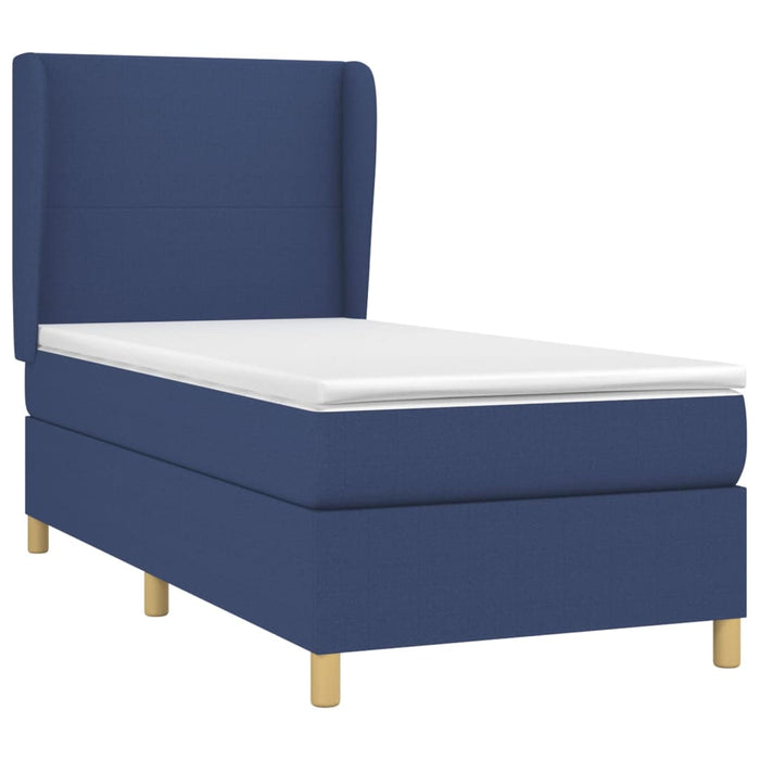 Pat box spring cu saltea, albastru, 90x200 cm, textil WALTI