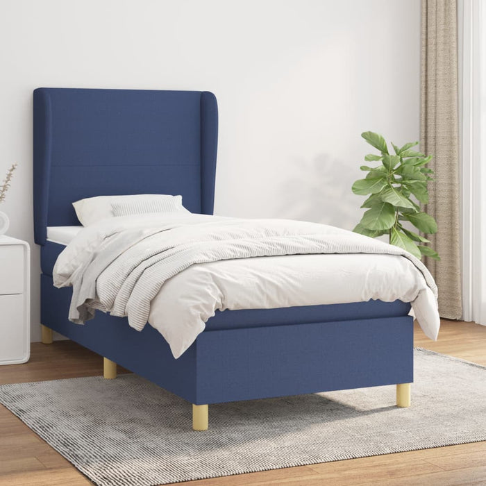 Pat box spring cu saltea, albastru, 90x200 cm, textil WALTI
