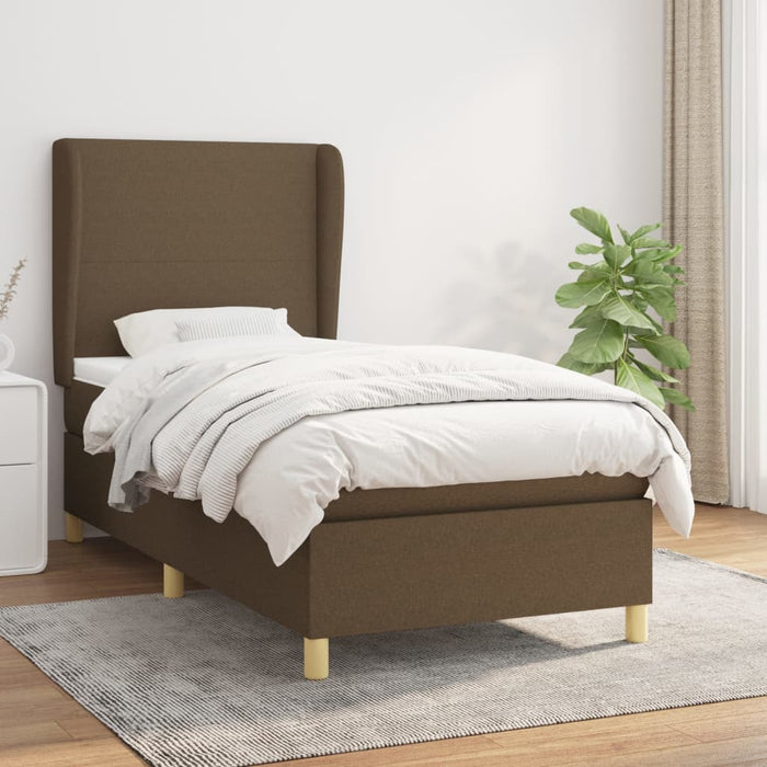 Pat box spring cu saltea, maro închis, 100x200 cm, textil WALTI