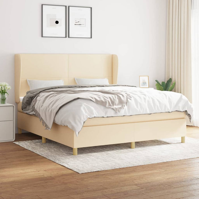 Pat box spring cu saltea, crem, 160x200 cm, material textil - WALTI WALTI
