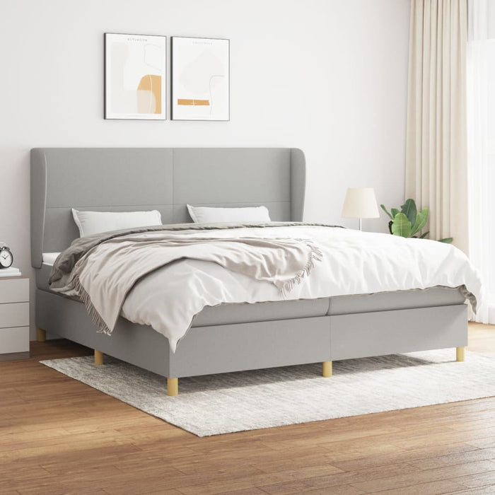 Pat box spring cu saltea, gri deschis, 200x200 cm, textil - WALTI WALTI